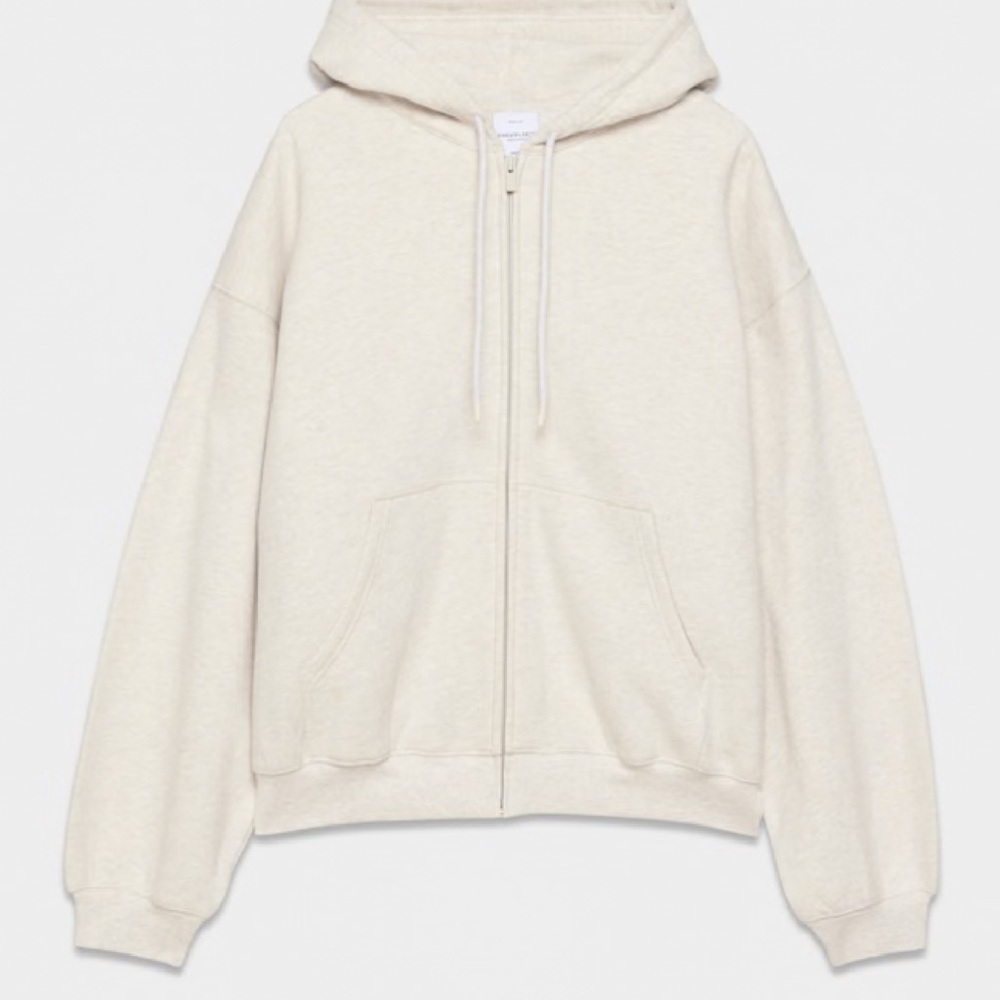 Aritzia Cozy Fleece Mega Drop Shoulder Zip Hoodie in Light Heather Oatmeal